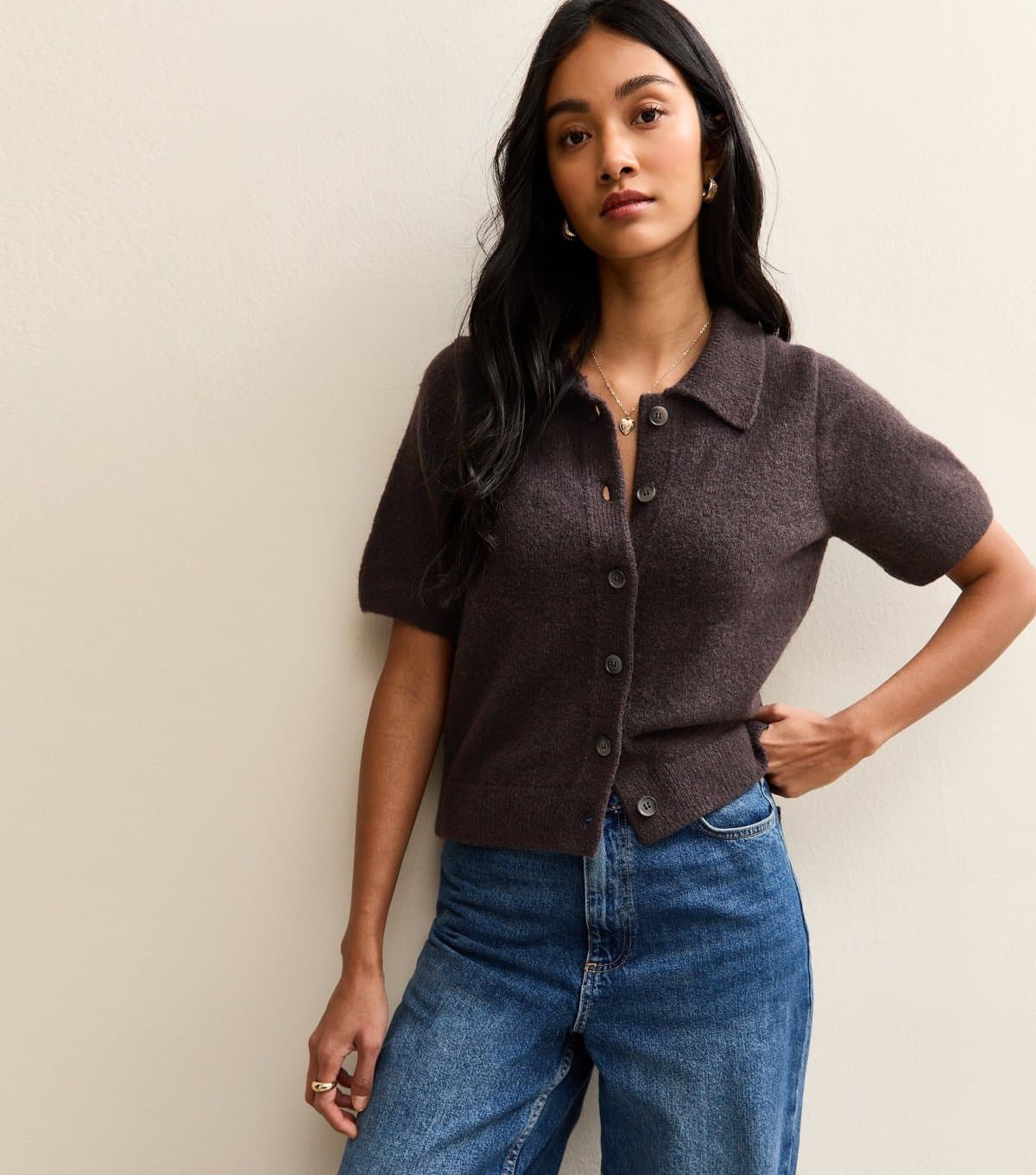 New Look Women's Light Purple Collared Short Sleeve Cardigan New Look