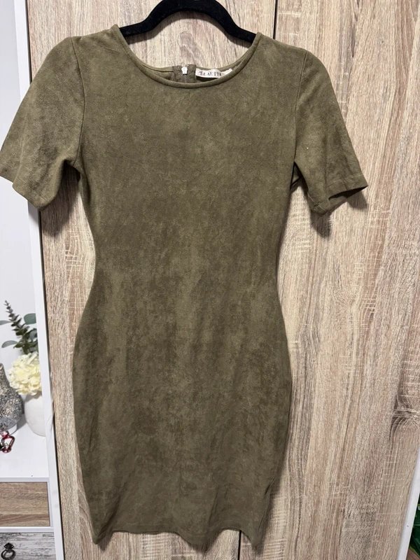 Zara Khaki Green Mini Bodycon Suede Dress 👗 - 1