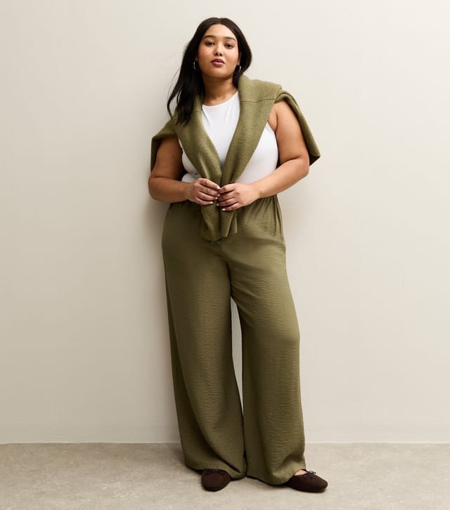 New Look Women's Plus Size Khaki Wide Leg Beach Trousers Curves New Look - 3