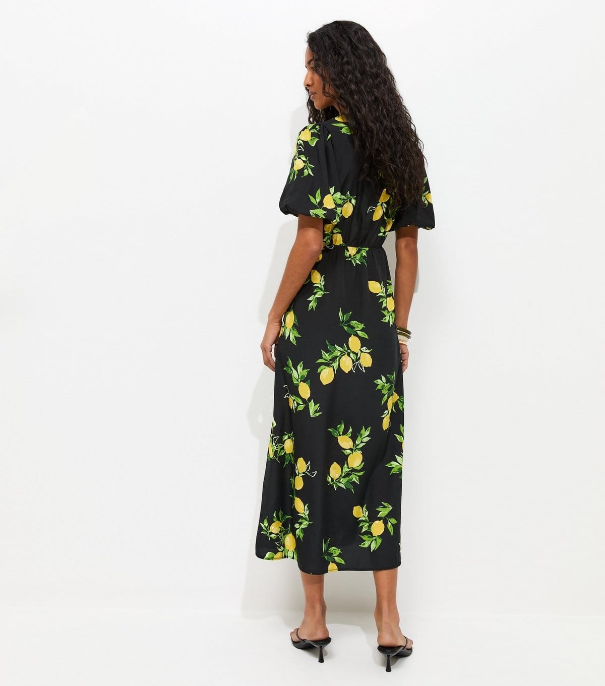 New Look Women's Black Lemon Print Puff SLeeve Midi Dress New Look - 4