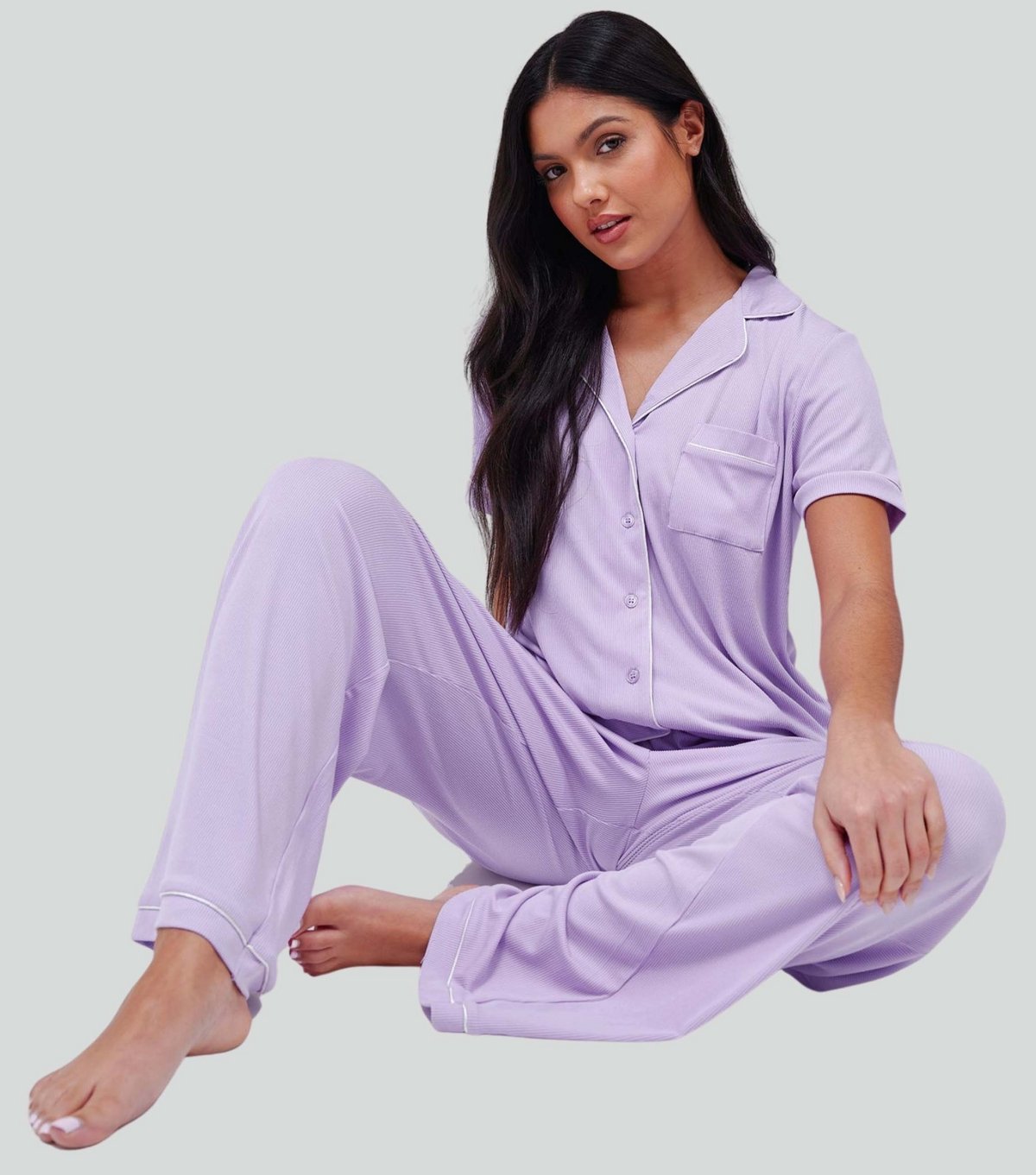 Loungeable Women's Lilac Shirt and Trousers Pyjama Set Loungeable New Look - 2