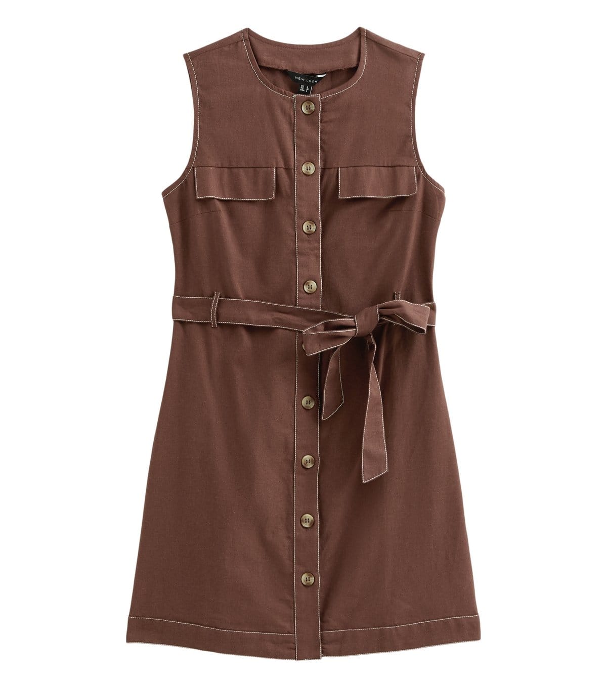 New Look Dark Brown Cotton-Linen Mini Dress