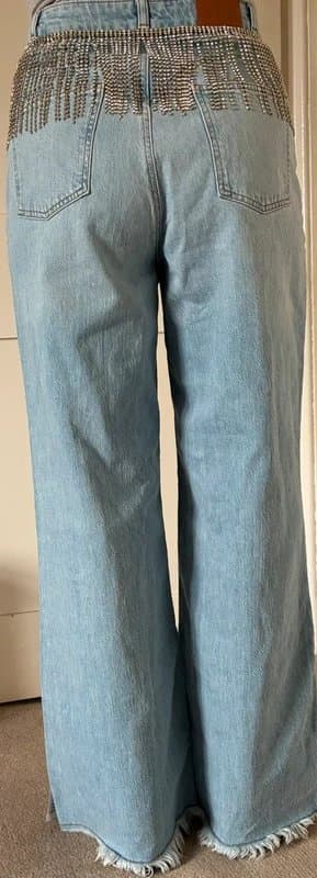 ASOS ASOS Luxe Diamante rhinestone tassel wide leg distressed jeans size 12