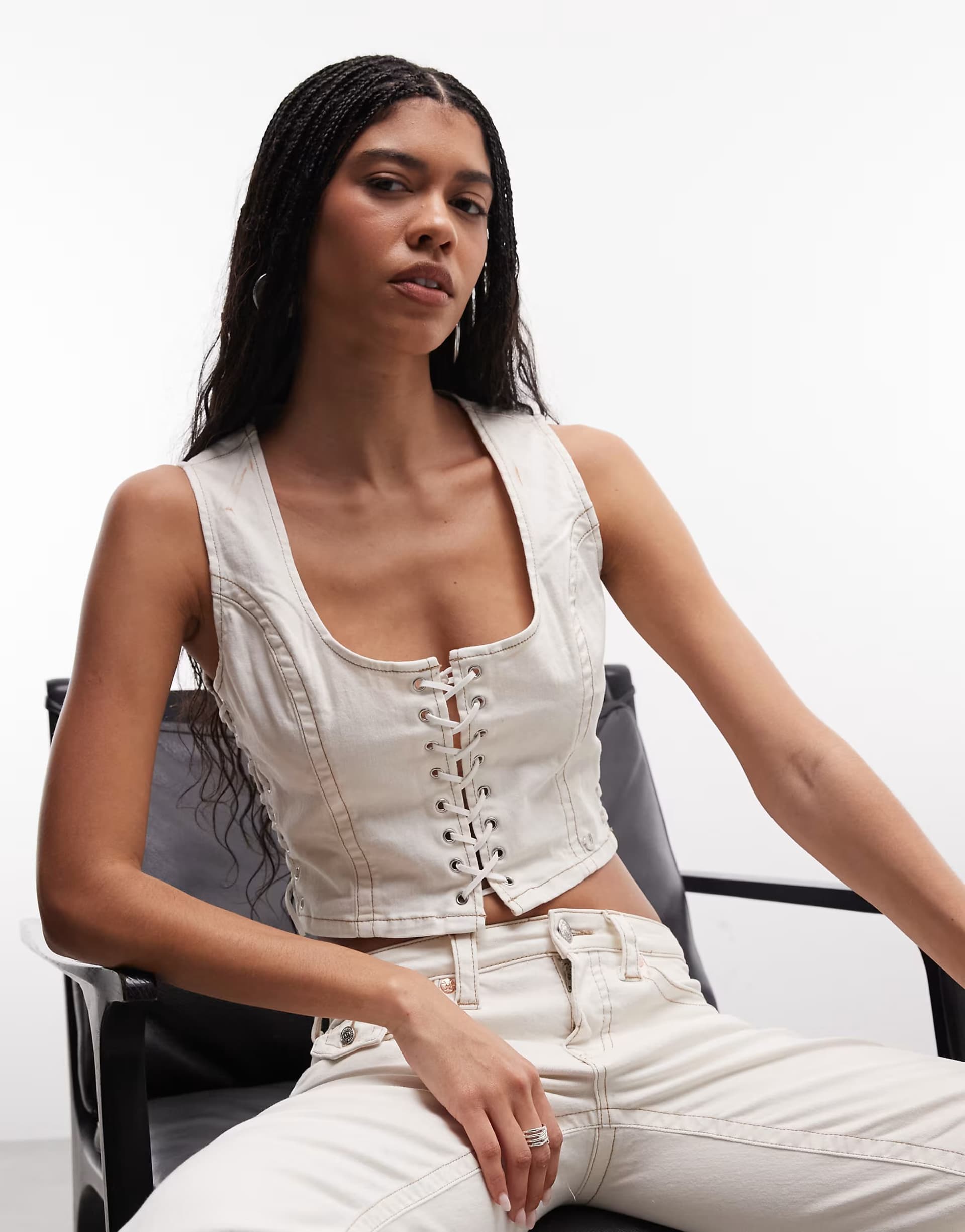 ASOS True Religion lace up denim top co-ord in white