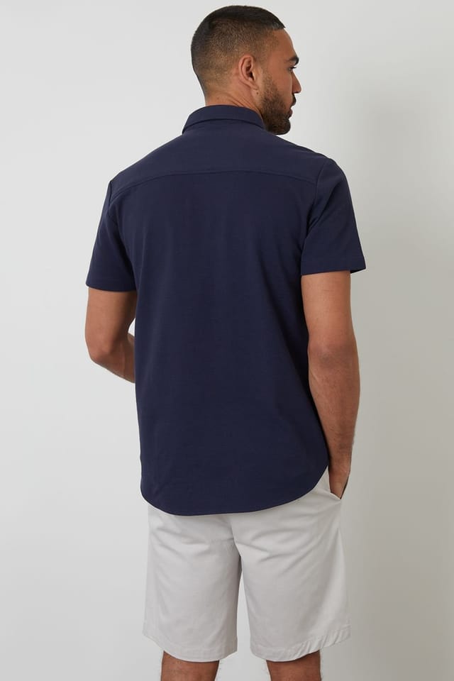 Threadbare Threadbare Men's Cotton Pique Short Sleeve Shirt in Navy - 2