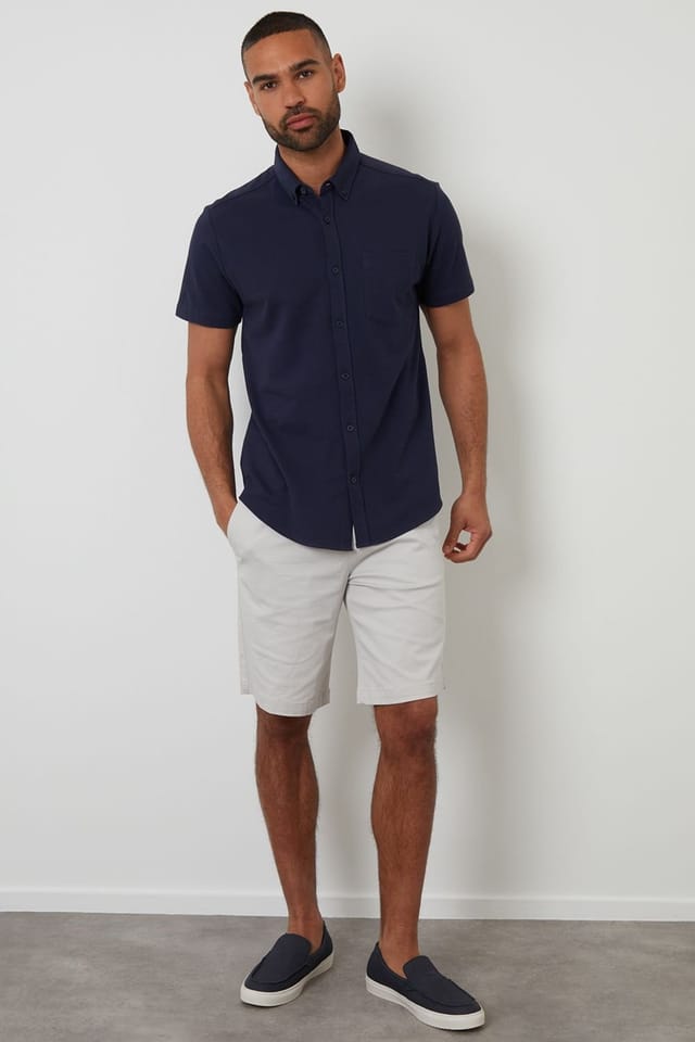 Threadbare Threadbare Men's Cotton Pique Short Sleeve Shirt in Navy - 3