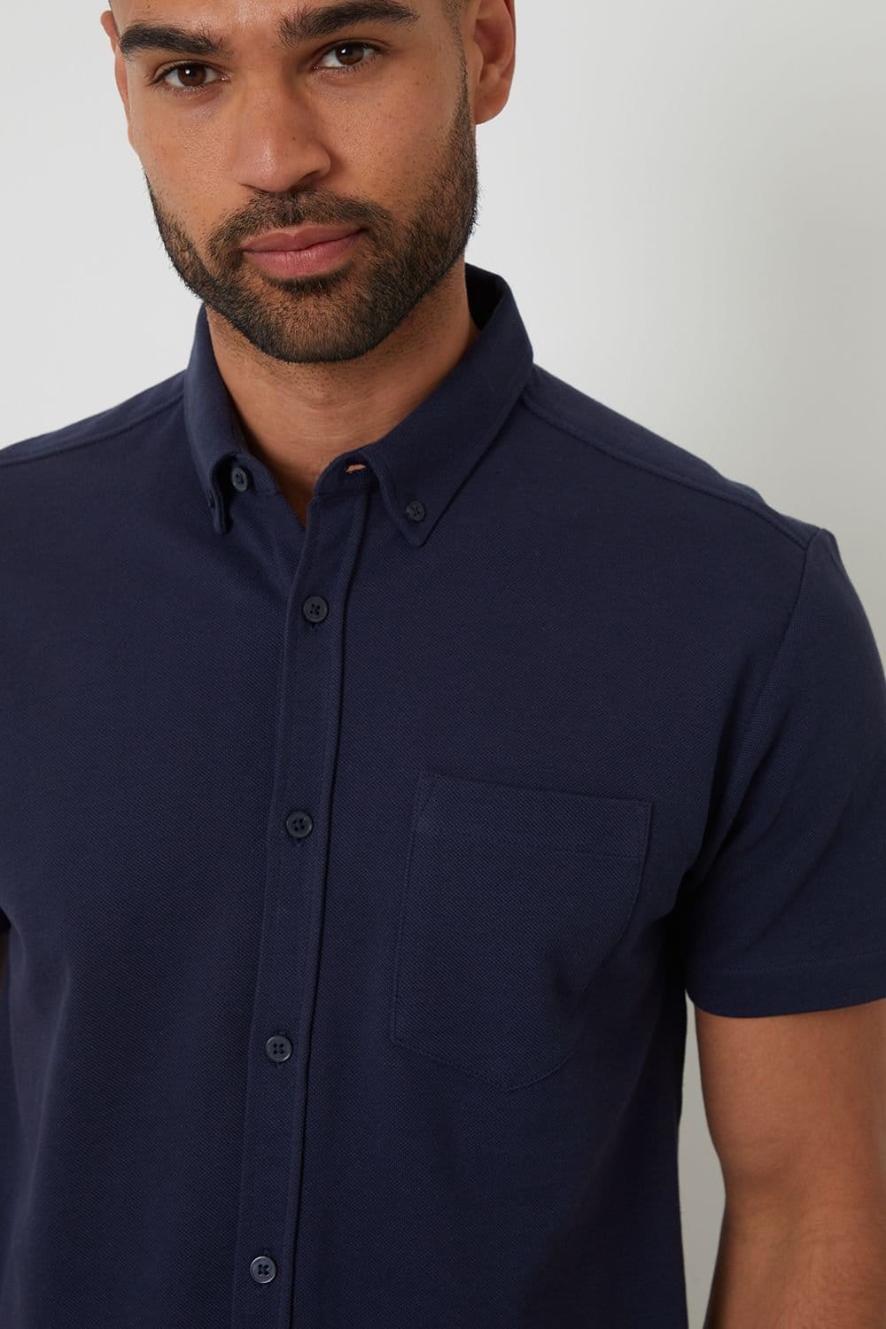 Threadbare Threadbare Men's Cotton Pique Short Sleeve Shirt in Navy - 4