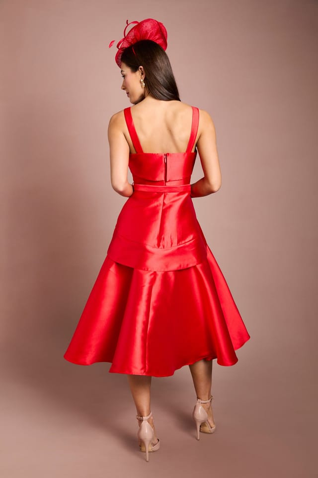 Coast Coast Women's Lisa Tan Twill Volume Belted Midi Dress in Red - 3