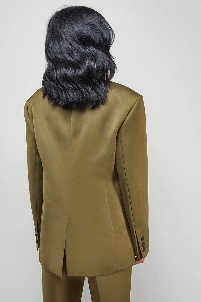 Warehouse Warehouse Women's Premium Satin Oversized Blazer Co-ord in Olive - 3