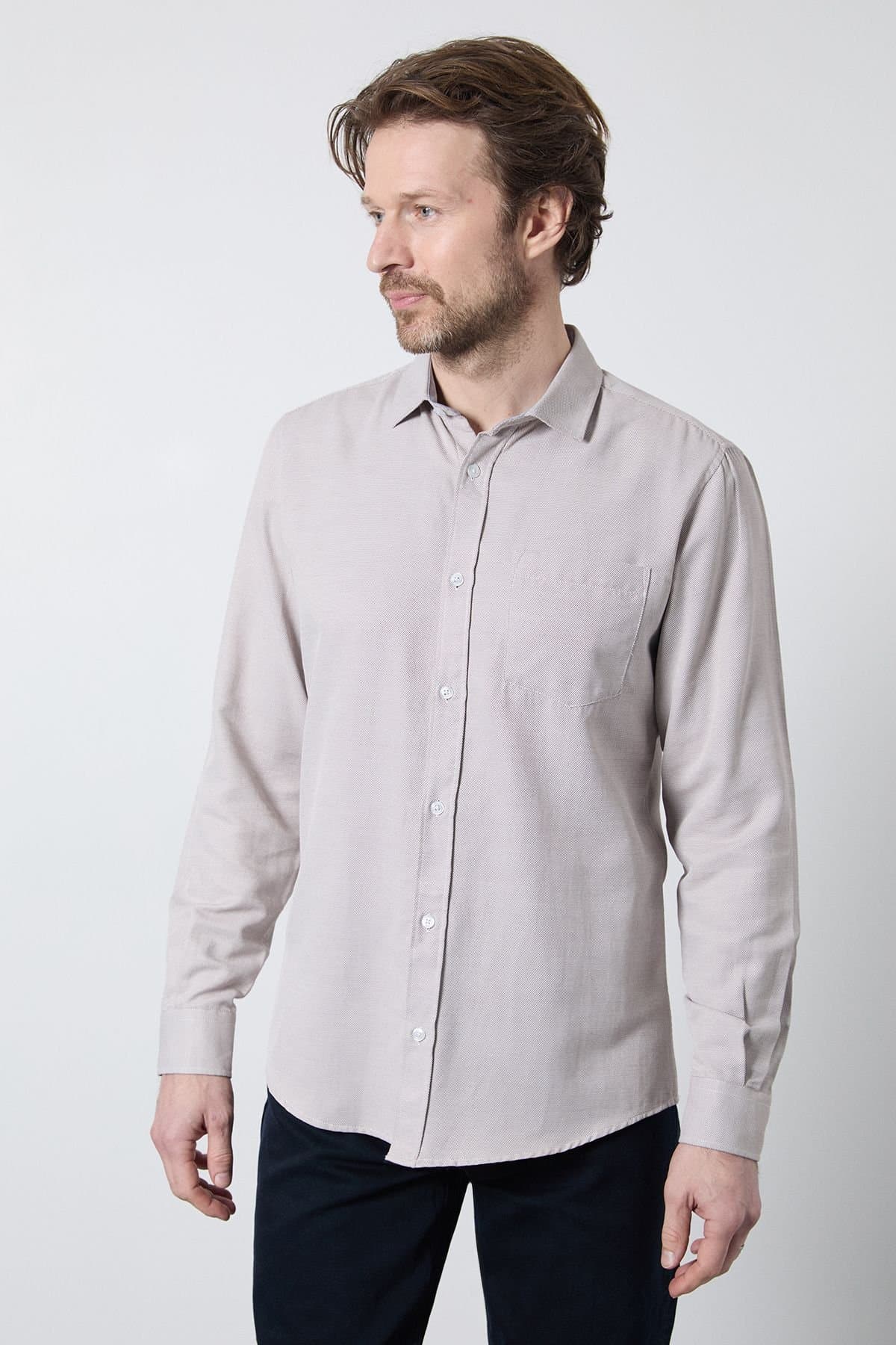 Maine Maine Men's Neutral Textured Smart Long Sleeve Shirt