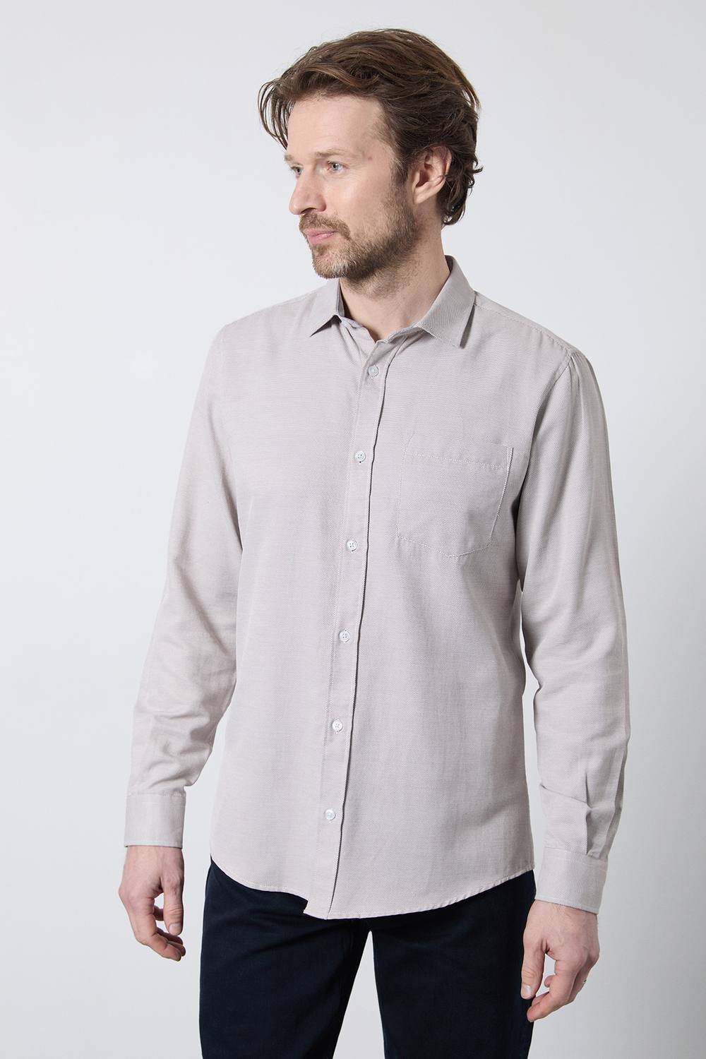 Maine Maine Men's Neutral Textured Smart Long Sleeve Shirt - 2