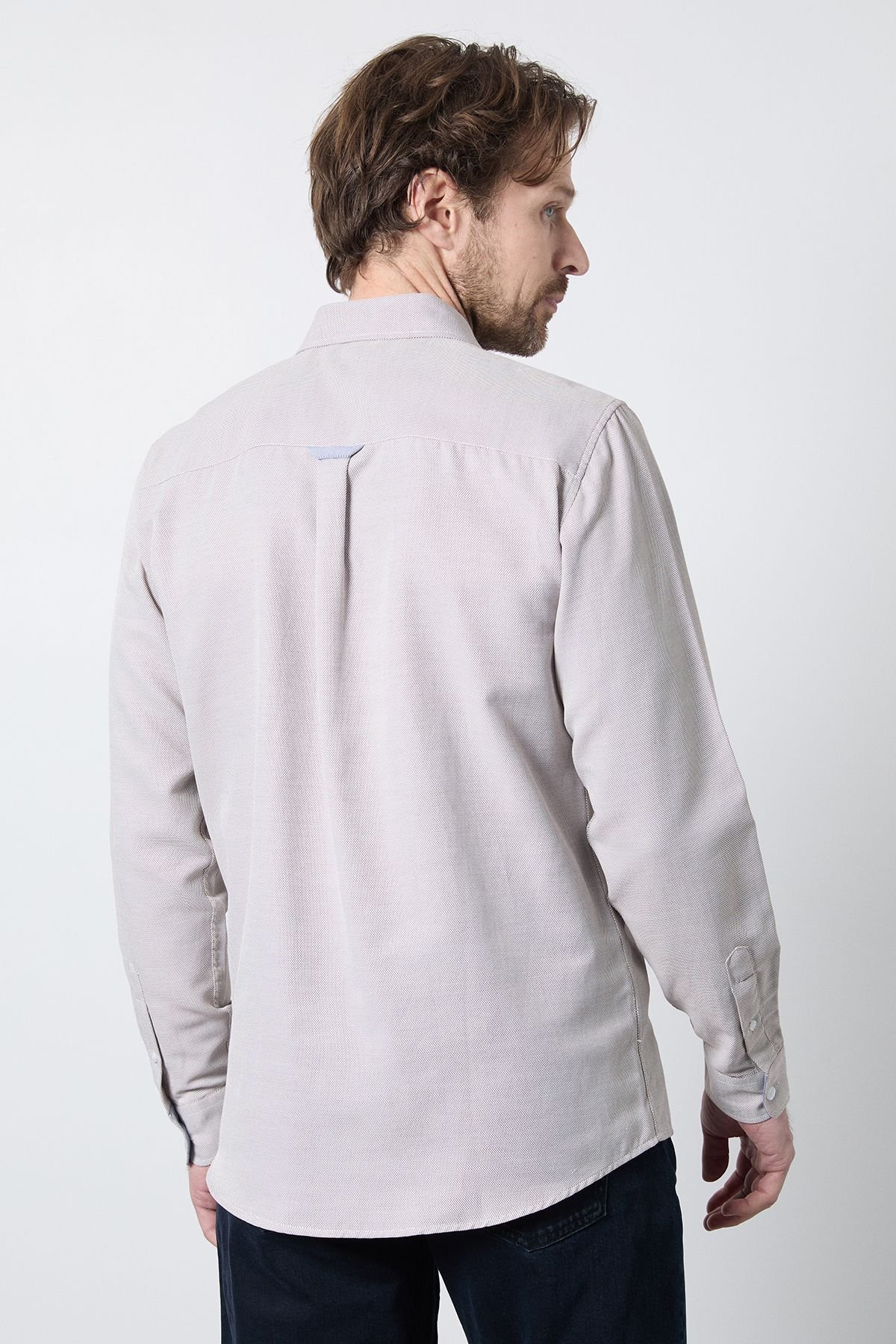 Maine Maine Men's Neutral Textured Smart Long Sleeve Shirt - 3