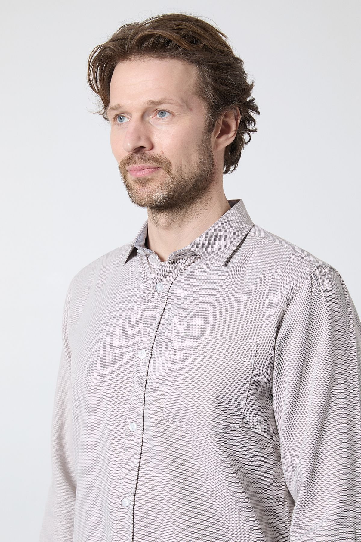 Maine Maine Men's Neutral Textured Smart Long Sleeve Shirt - 4