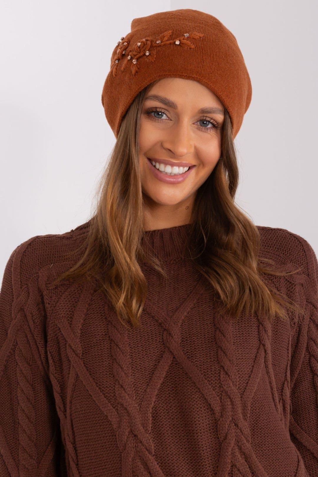 Love Lace Love Lace Burnt Orange Embroidered Beanie Hat