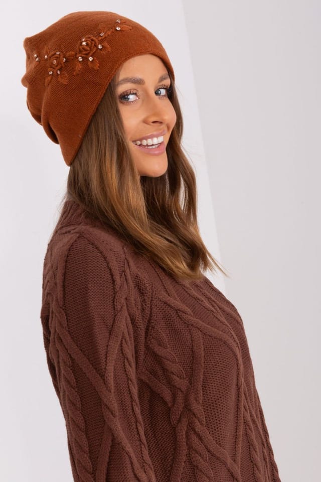 Love Lace Love Lace Women's Hat with Embroidered Logo Winter Beanie in Burnt Orange - 2