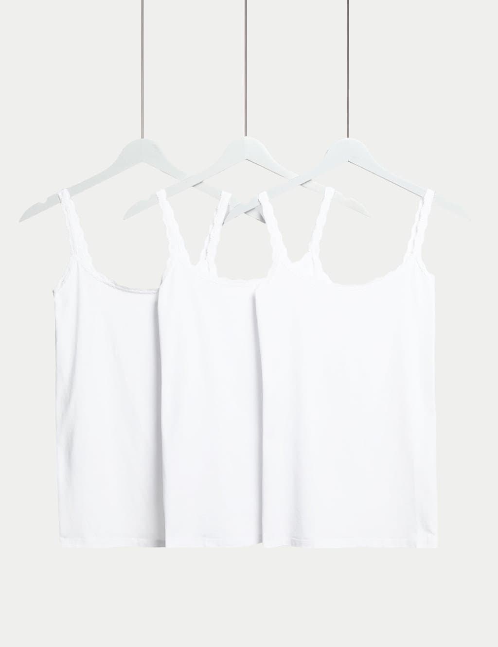 Marks & Spencer M&S 3pk Cotton Rich Lace Trim Vests White