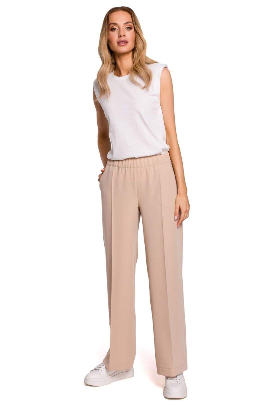 Love Lace Love Lace Women's Timeless Pleated Wide Leg Trousers in Beige