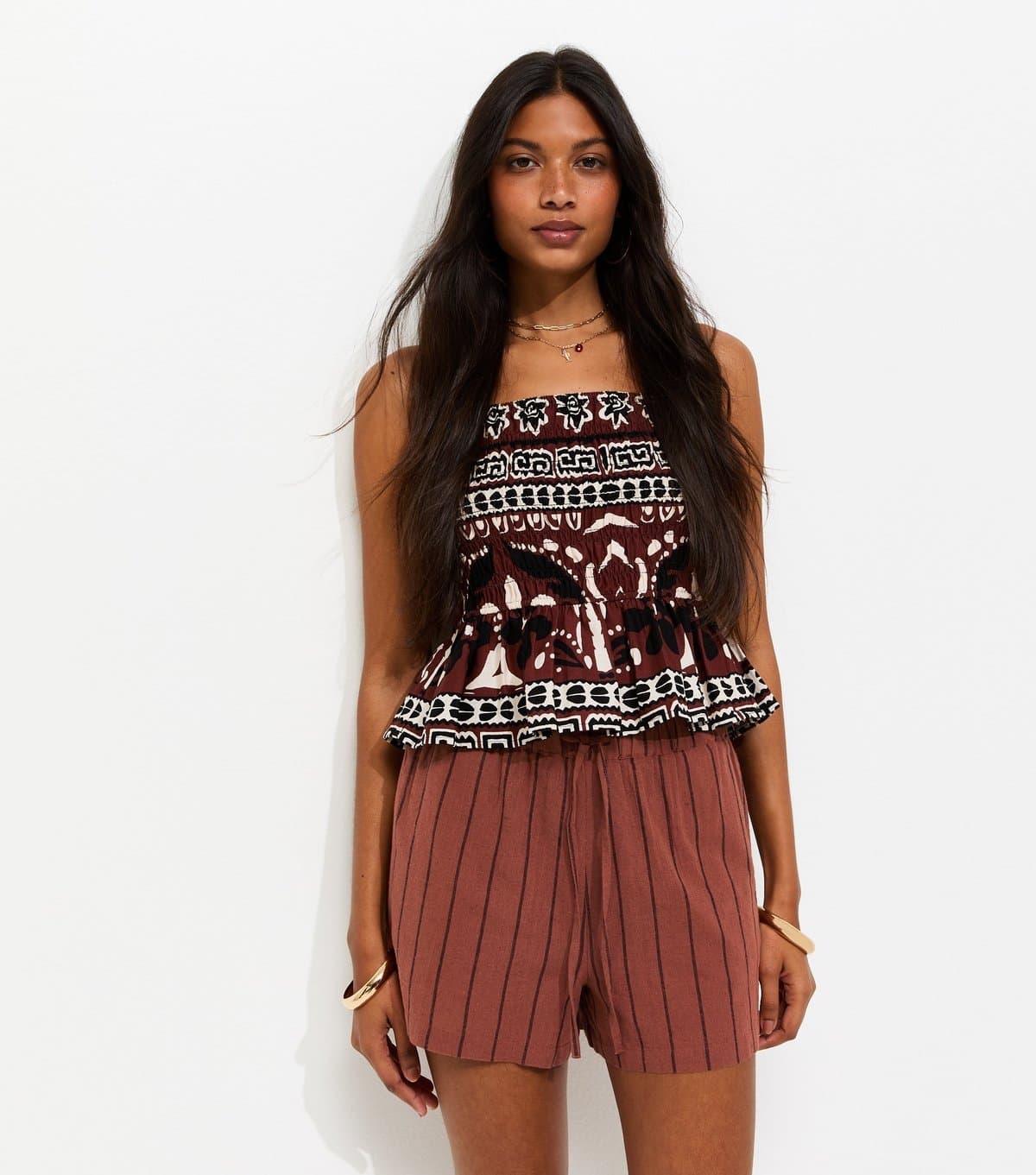New Look Women's Red Cotton Rich Woven Striped Shorts New Look
