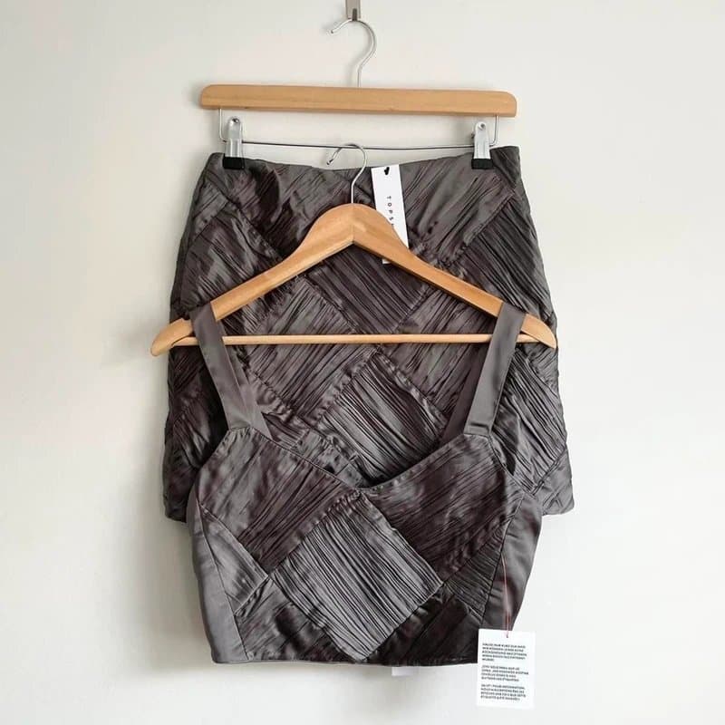 Topshop Topshop grey satin crop top and mini skirt - Size 10