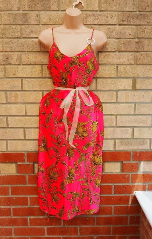River Island River Island pink yellow floral satin strappy shift midi summer casual dress 8 S