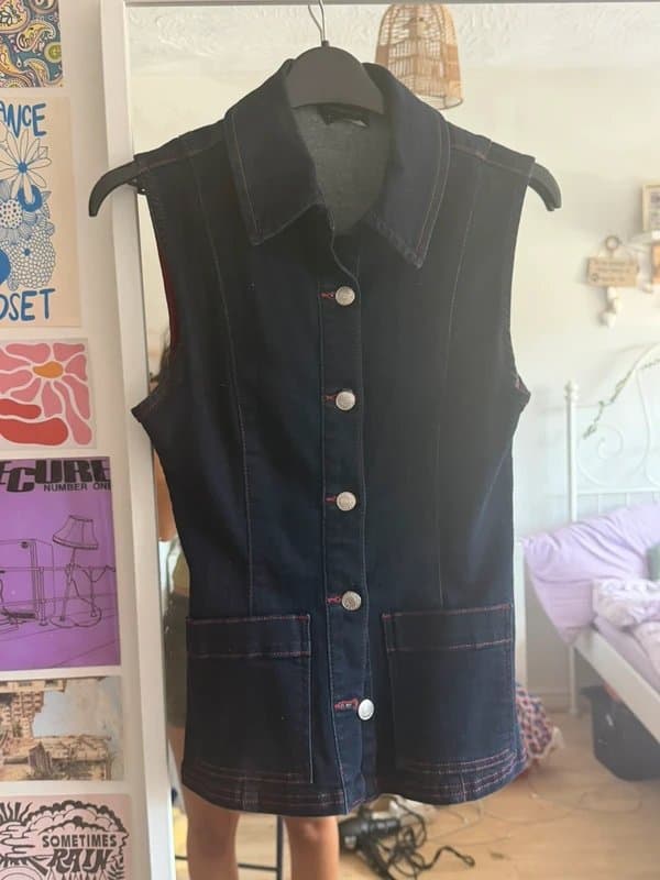 ASOS Design ASOS Design Dark Wash Denim Waistcoat Top Contrast Stitch XS - 6/8