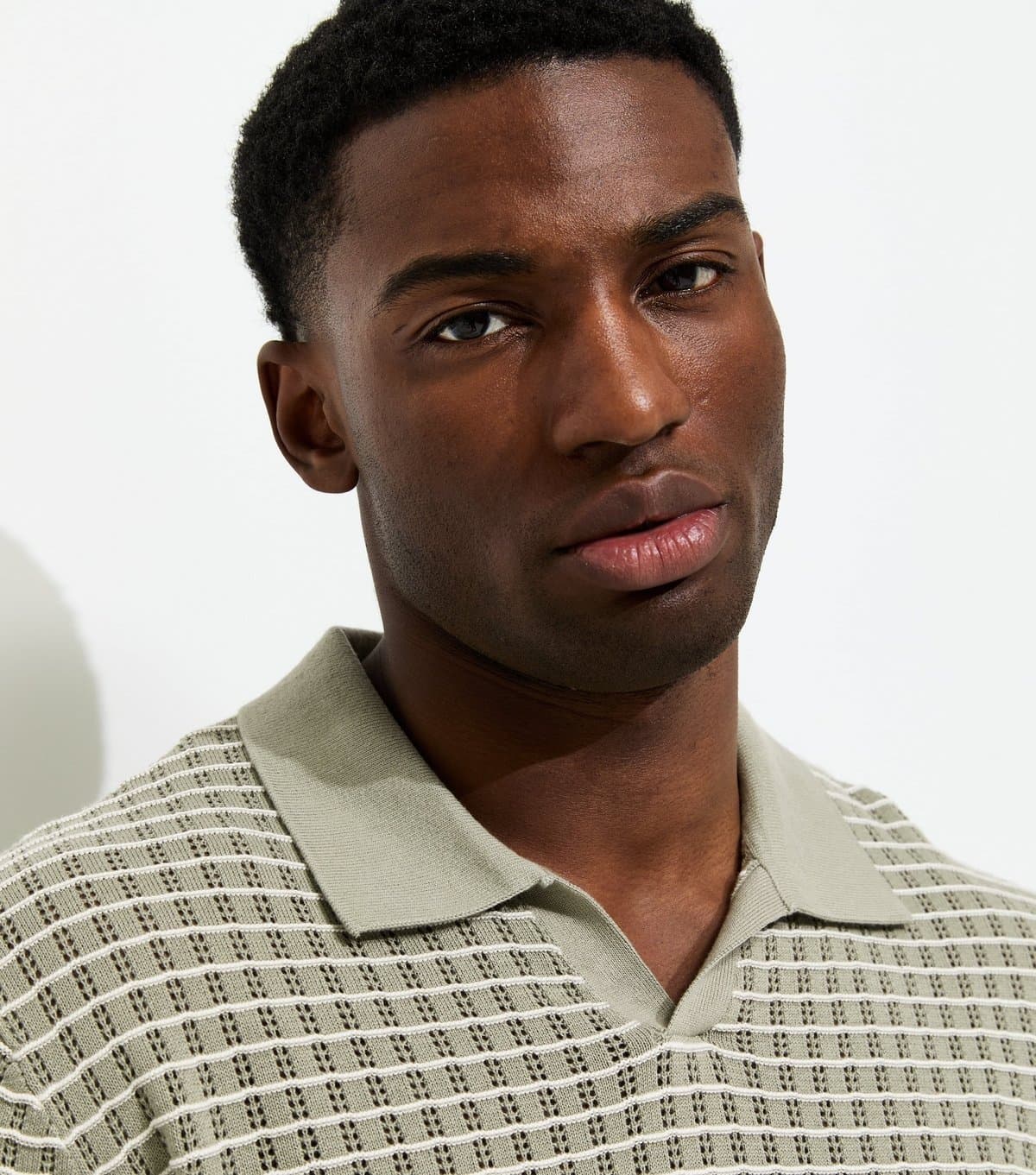 jack & jones Men's Light Khaki Relaxed Pointelle Knit Polo Shirt Jack & Jones New Look