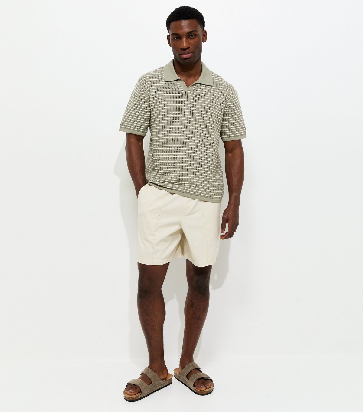 jack & jones Men's Light Khaki Relaxed Pointelle Knit Polo Shirt Jack & Jones New Look - 3