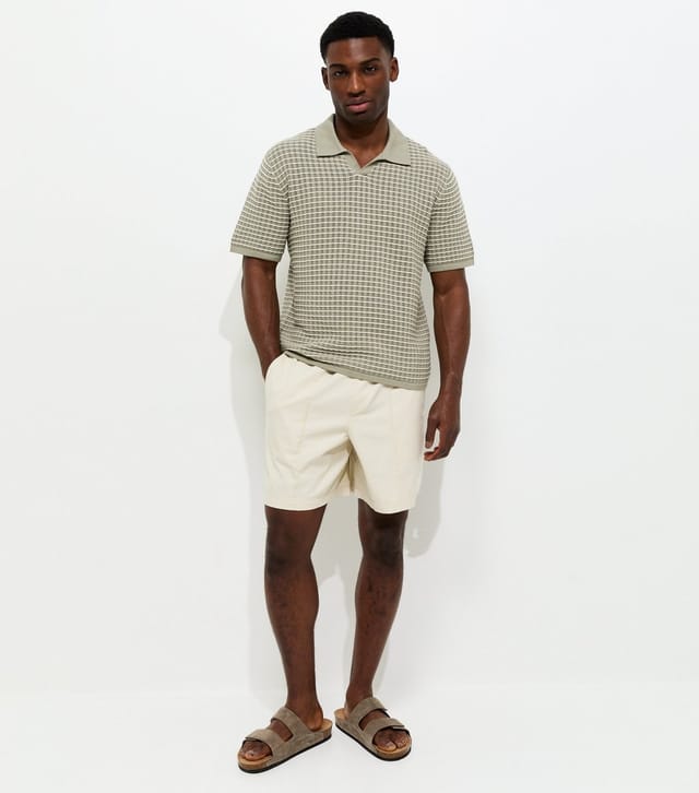 jack & jones Men's Light Khaki Relaxed Pointelle Knit Polo Shirt Jack & Jones New Look - 3
