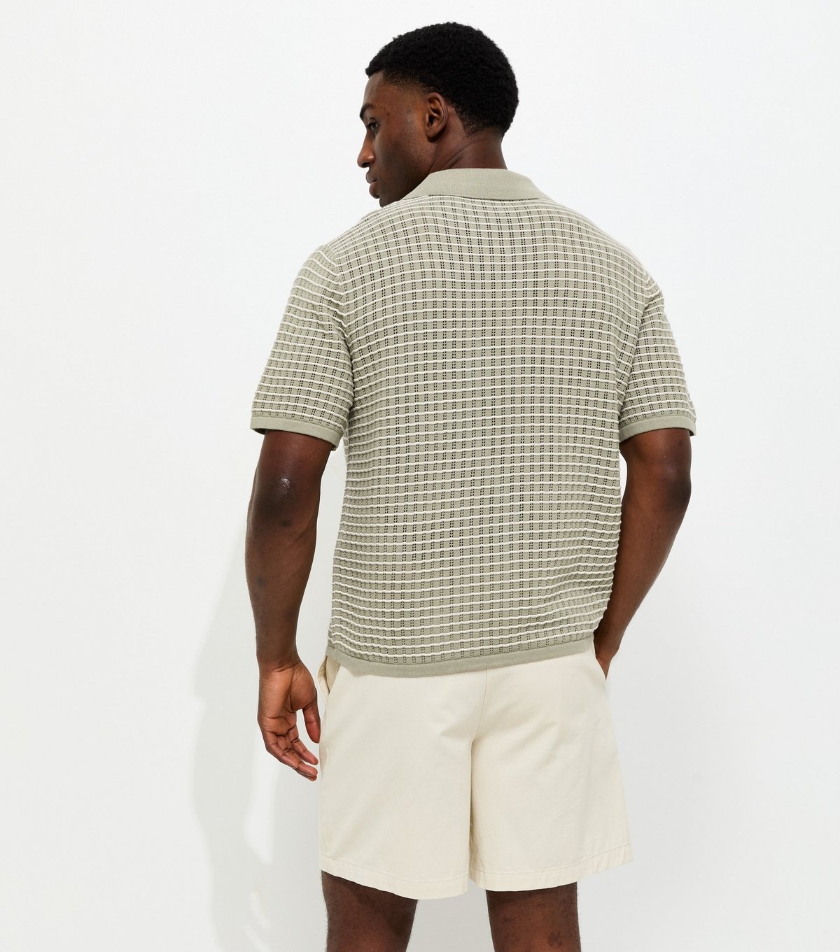 jack & jones Men's Light Khaki Relaxed Pointelle Knit Polo Shirt Jack & Jones New Look - 4