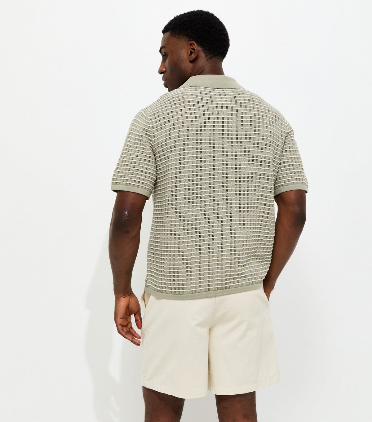 jack & jones Men's Light Khaki Relaxed Pointelle Knit Polo Shirt Jack & Jones New Look - 4