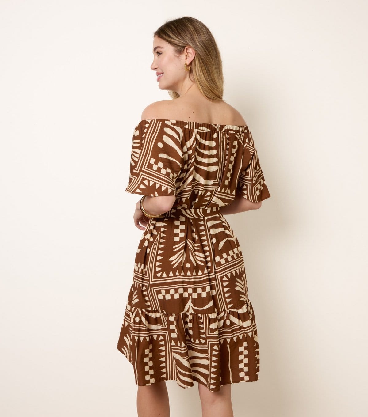 Blue Vanilla Women's Brown Printed Off The Shoulder Mini Dress Blue Vanilla New Look - 4