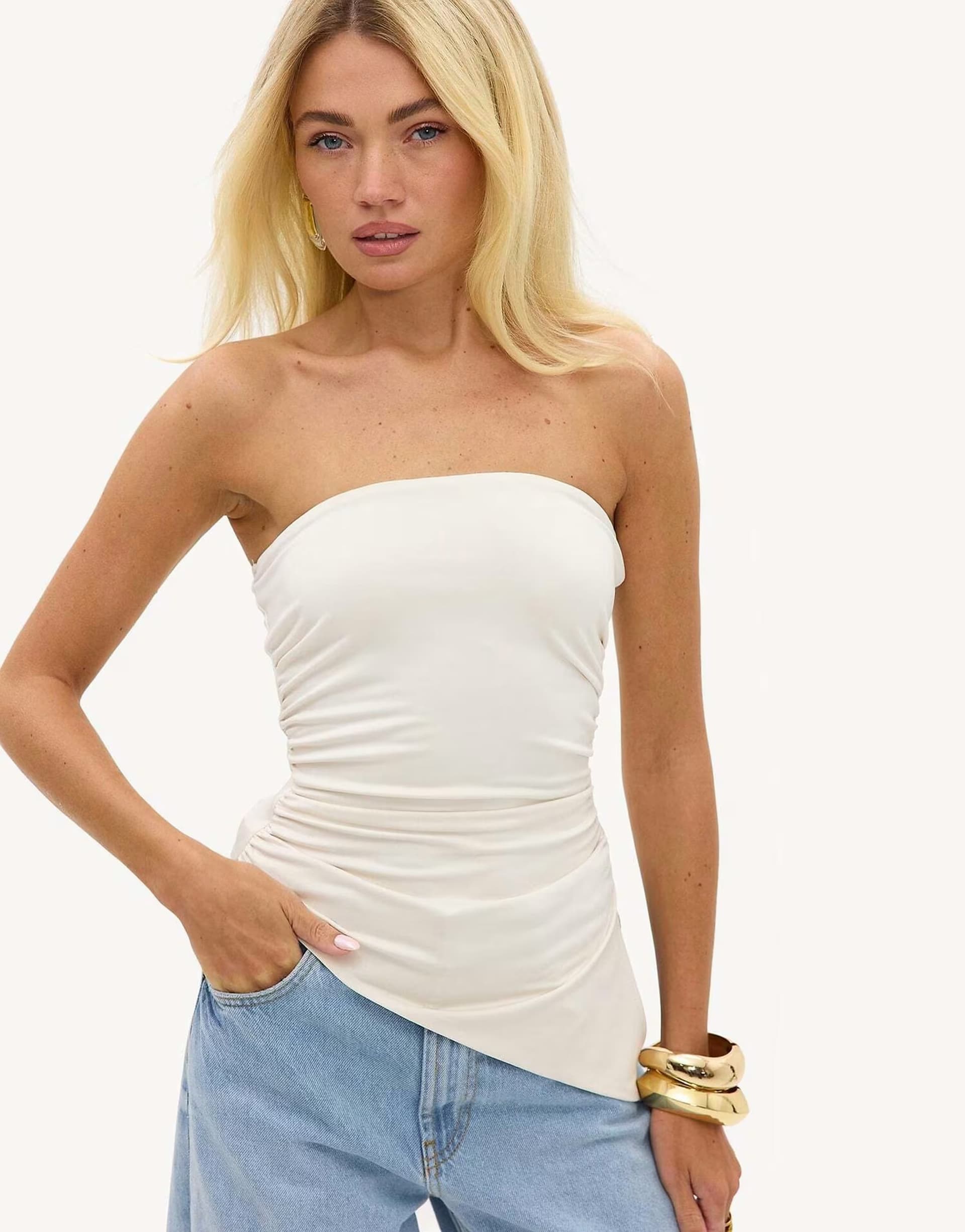 ASOS Loavies Lit with love strapless top in off-white