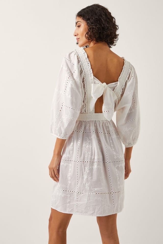 Monsoon Monsoon Women's Nova Broderie Back Tie Mini Dress White - 2