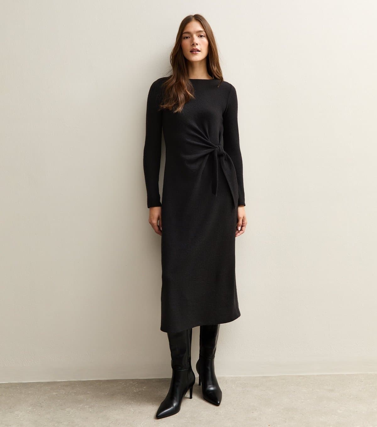 New Look Women's Black Tie Belt Midi Dress New Look