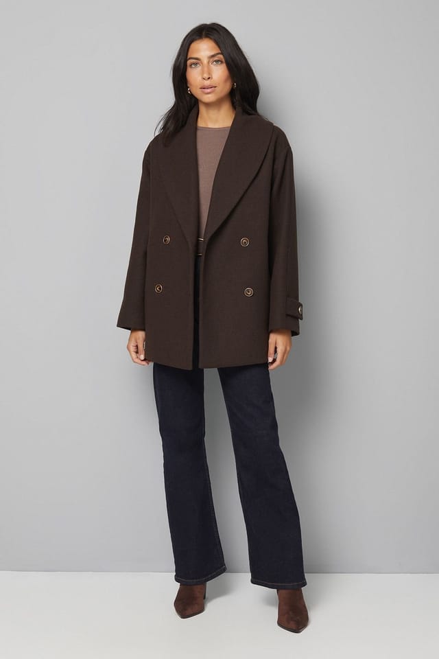 Wallis Wallis Women's Mid Length Shawl Collar Double Breasted Coat in Chocolate - 2