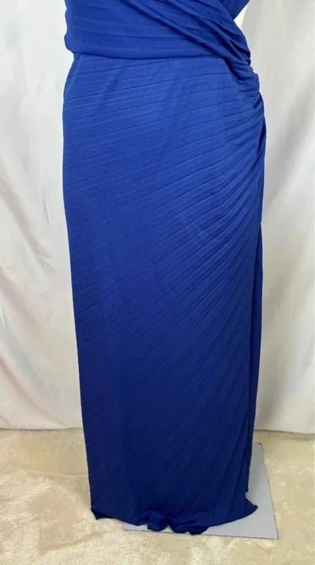 ASOS Design UK16 (Fits 16-18) ASOS Design Cobalt Blue Twist Shoulder Pleated Cutout Front Split Maxi Dress