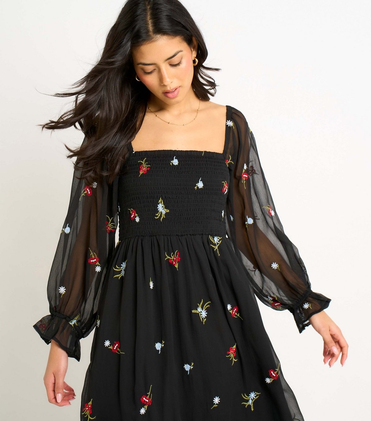 Gini London Women's Black Chiffon Floral Embroidered Midi Dress Gini London New Look - 2