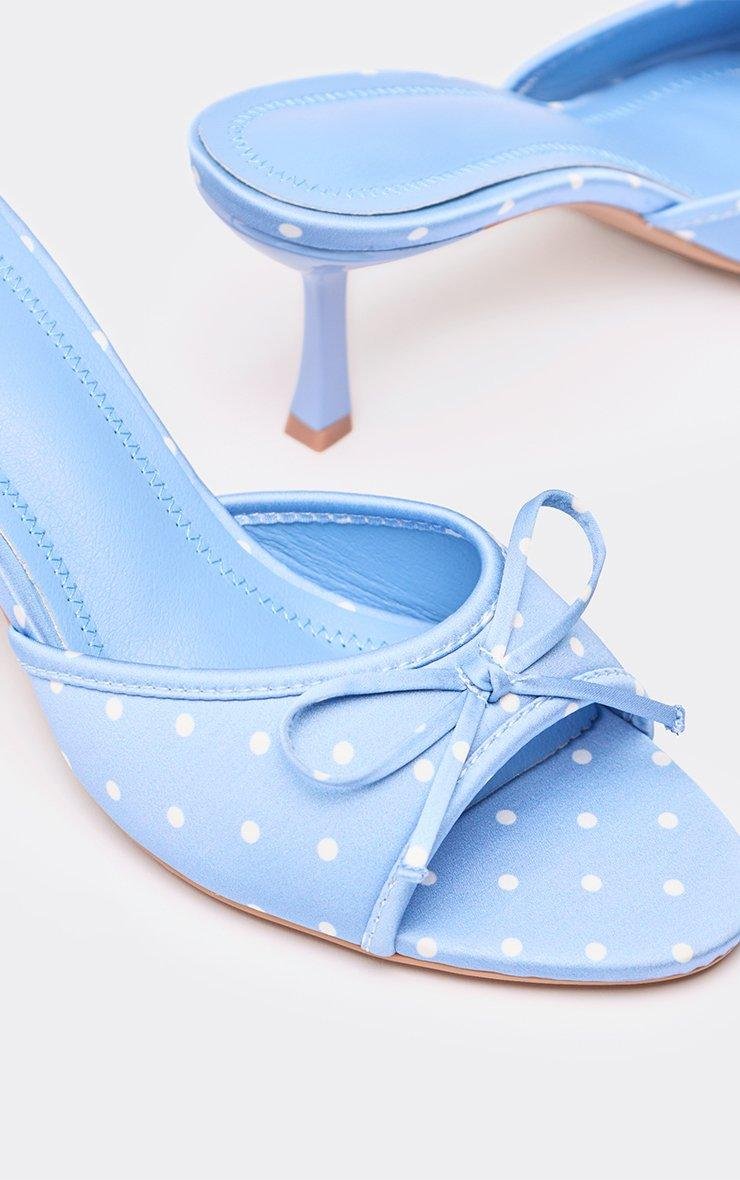 EGO Rarar Peep Toe Bow Detail Heeled Mule In Blue Polka Dot Print Satin, Women's Size UK 3 - 2