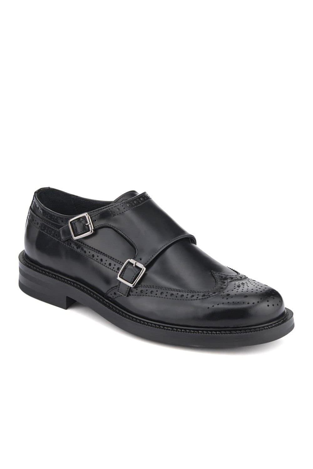 Jones Bootmaker Jones Bootmaker Men's Nathan Leather Double Monk Shoes in Black