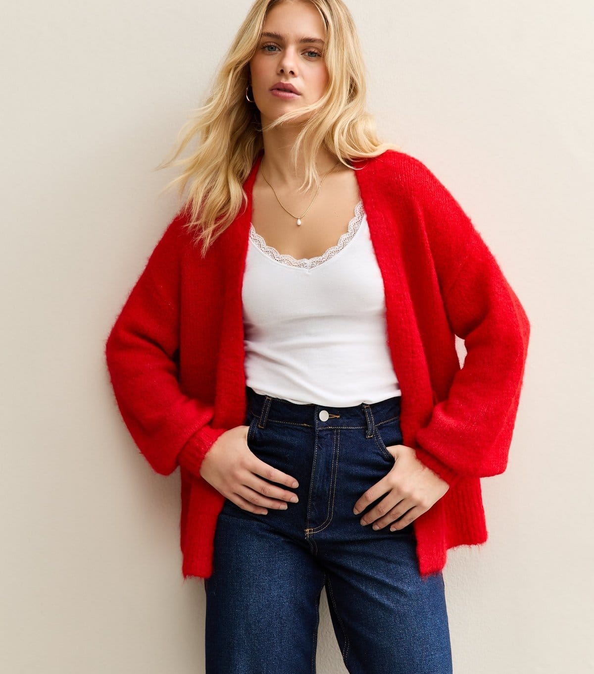 Sunshine Soul Bright Red Oversized Open Front Cardigan