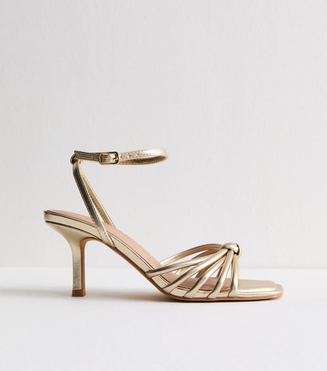 New Look Women's Gold Faux Leather Knot Detail Low Stiletto Sandals Vegan New Look - 3