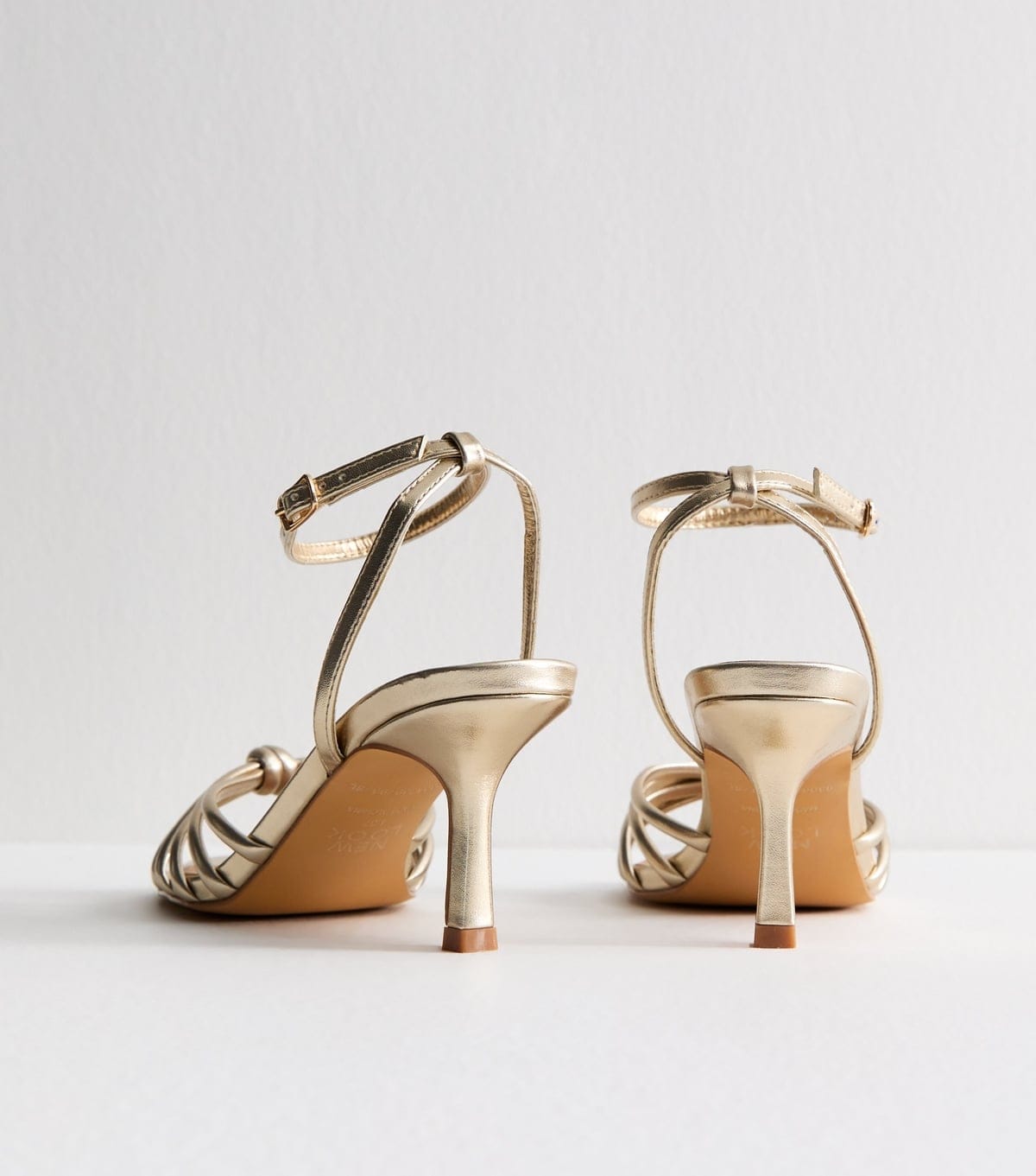 New Look Women's Gold Faux Leather Knot Detail Low Stiletto Sandals Vegan New Look - 4