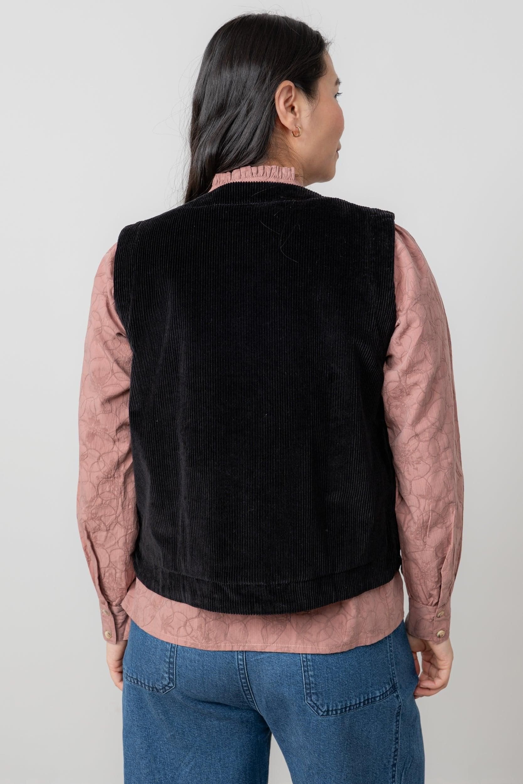 Lily & Me Lily & Me Women's Dusk Stretch Cotton Lined Jumbo Cord Gilet with Mock horn buttons in Black - 4