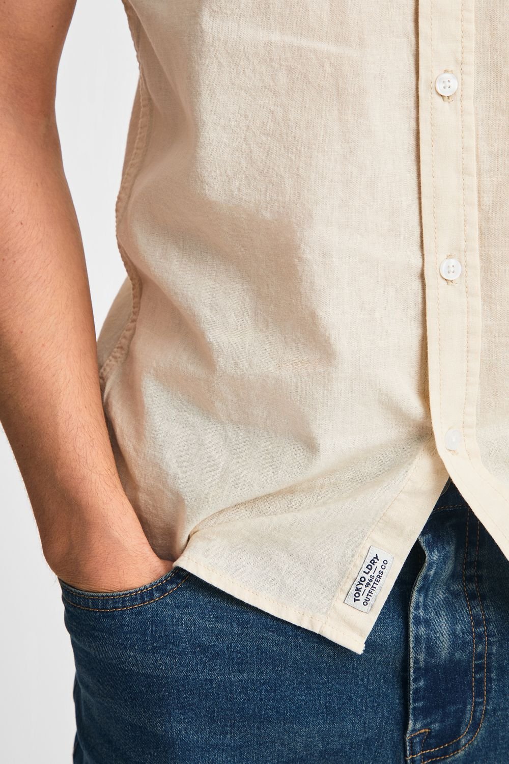 Tokyo Laundry Tokyo Laundry Men's Linen Blend Short Sleeve Button-Up Shirt with Chest Pocket in Natural - 3