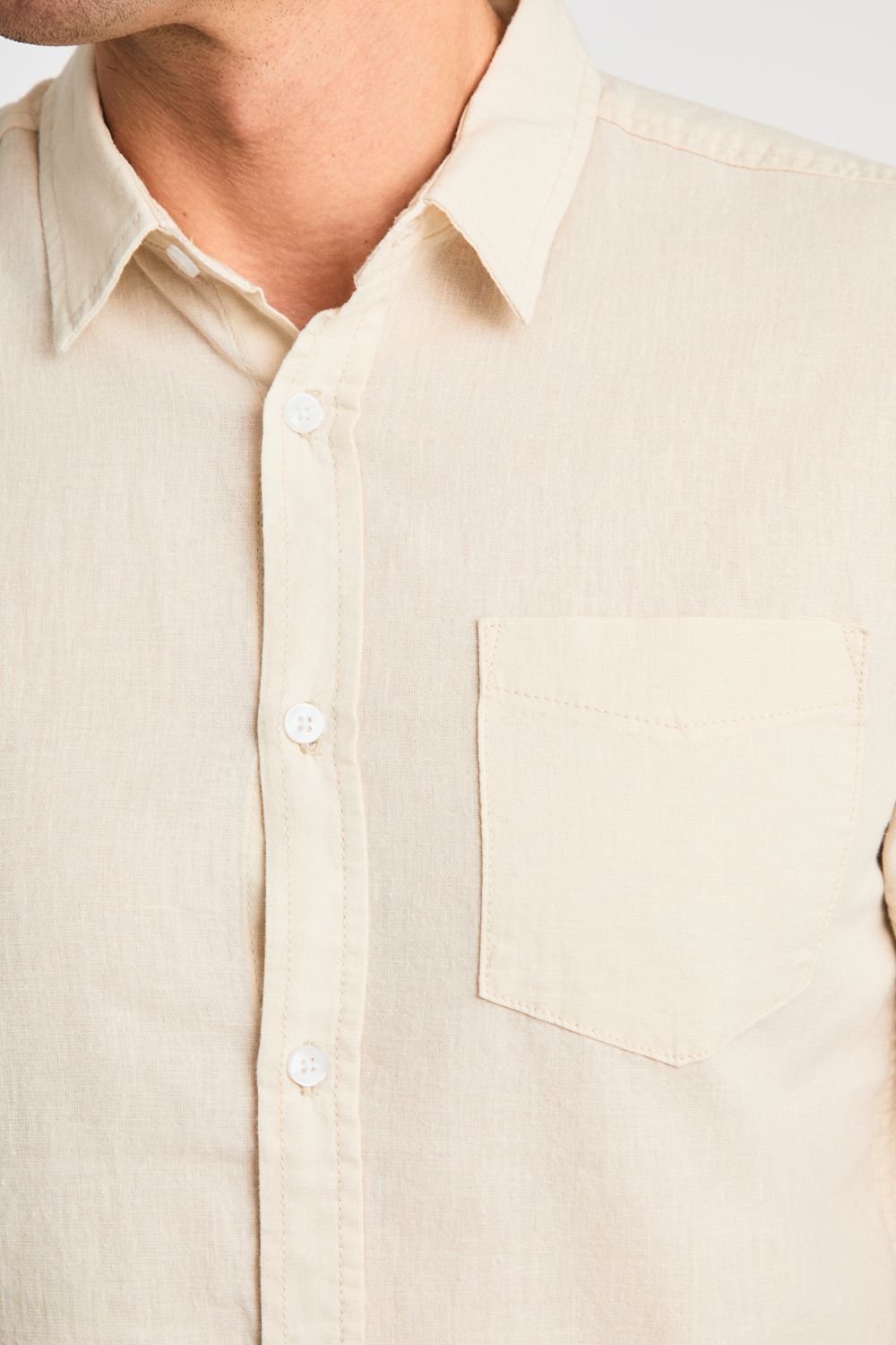 Tokyo Laundry Tokyo Laundry Men's Linen Blend Short Sleeve Button-Up Shirt with Chest Pocket in Natural - 4