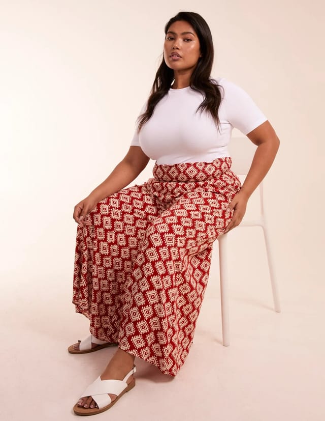 Blue Vanilla Curve Shirred Wide Leg Aztec Trousers - 3