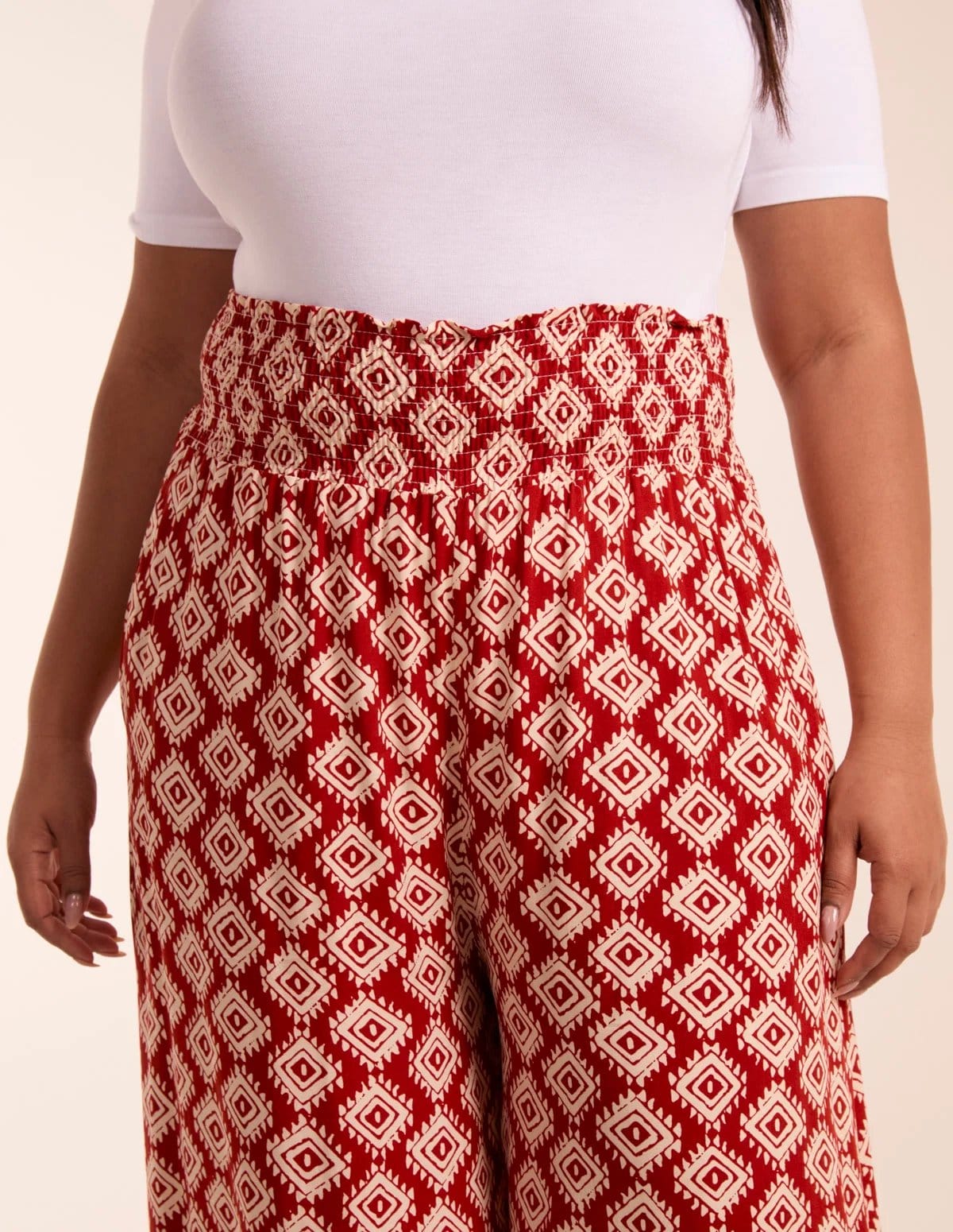 Blue Vanilla Curve Shirred Wide Leg Aztec Trousers - 4