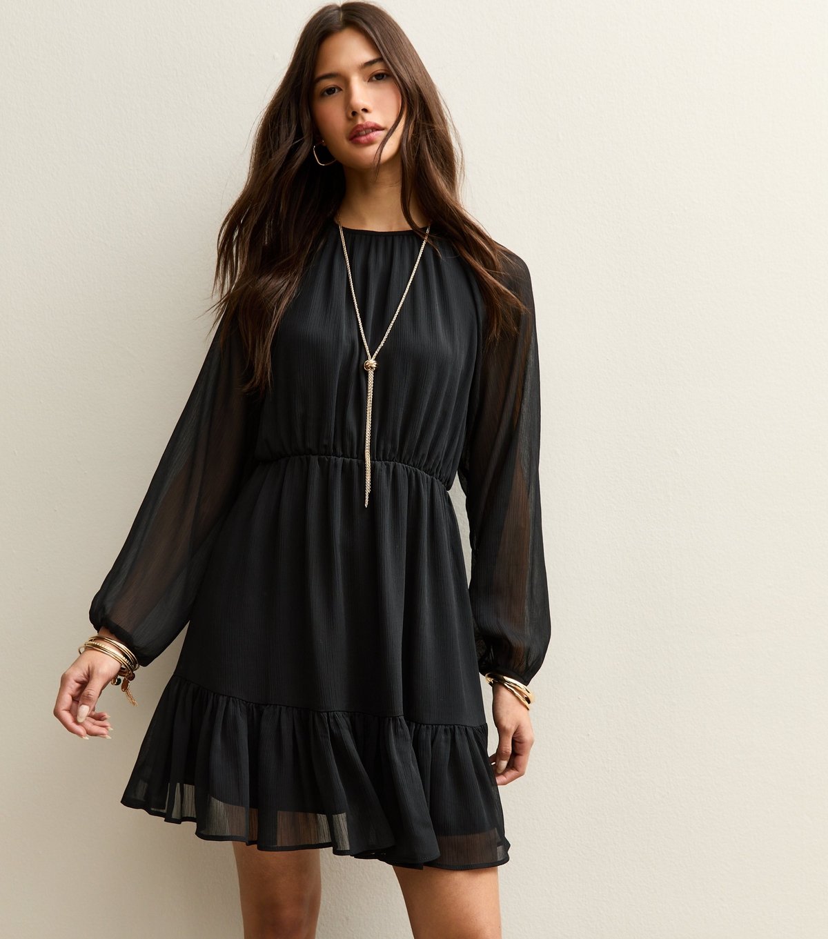 New Look Women's Black Chiffon Tiered Mini Dress New Look - 2