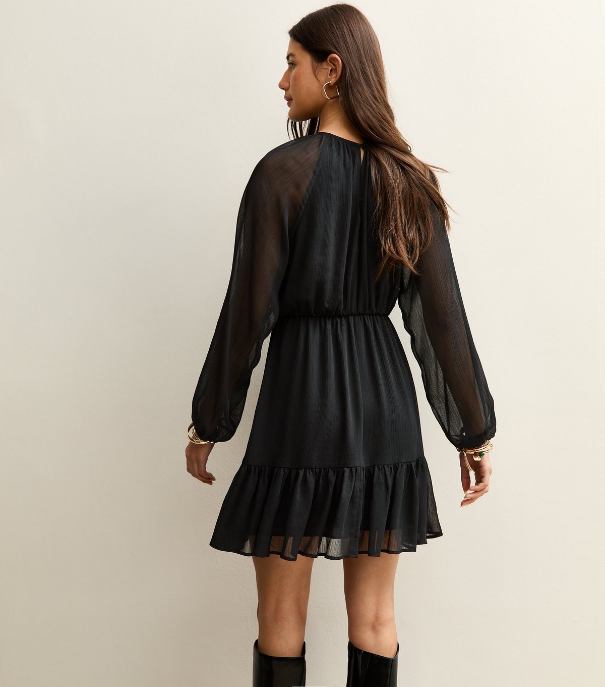 New Look Women's Black Chiffon Tiered Mini Dress New Look - 4