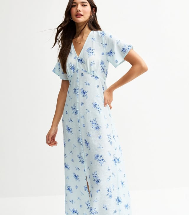 New Look Women's Blue Rose Print Button Through Midi Tea Dress New Look - 3